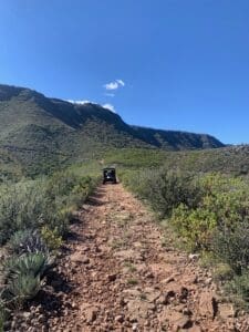 View of 4-seater atv rental on the OHV trail heading up Mingus Mountain from Cottonwood, Arizona